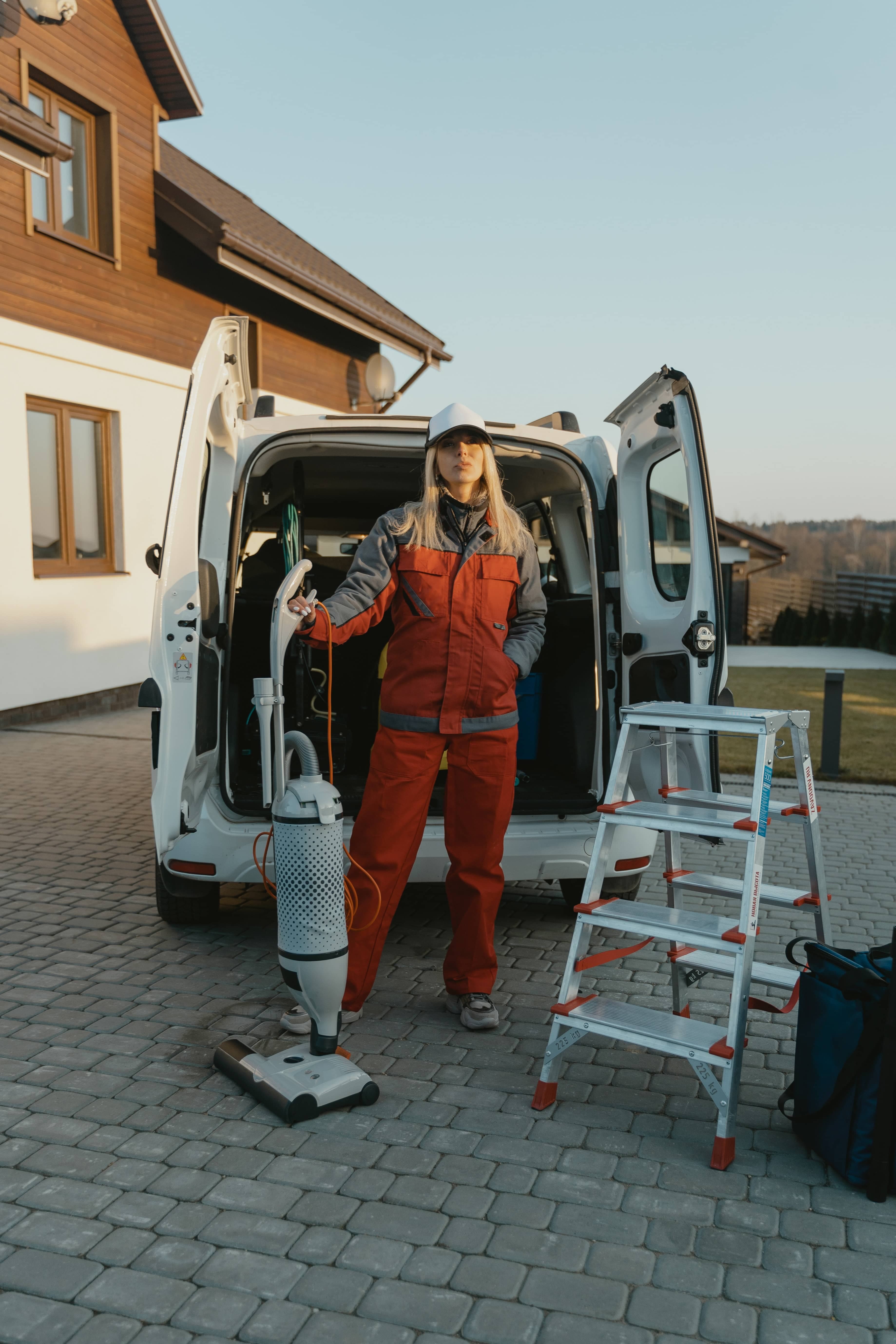 Girl preparing to clean the floor after construction